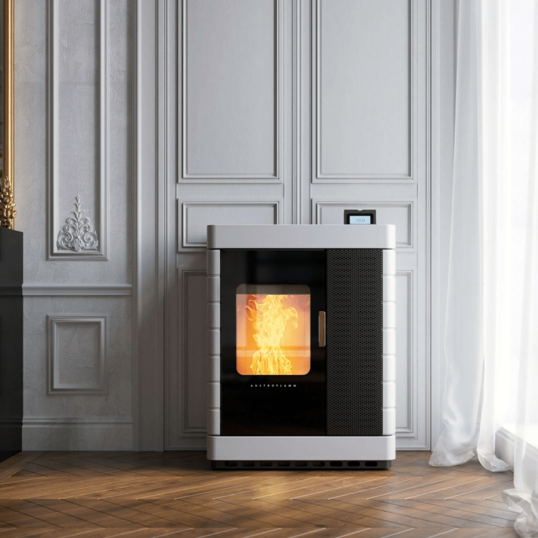 Poêle mixte Scotty Duo 51071 d’Austroflamm – appareil de chauffage combinant bois et granulés avec design moderne et technologie de combustion performante.