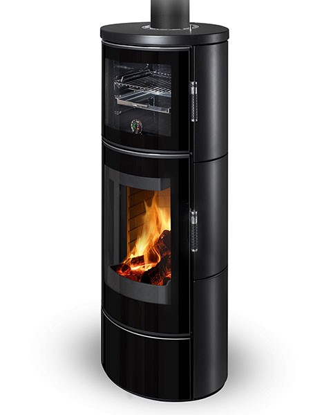 Poêle à bois four moderne ASKJA BF EX, chamotte crème