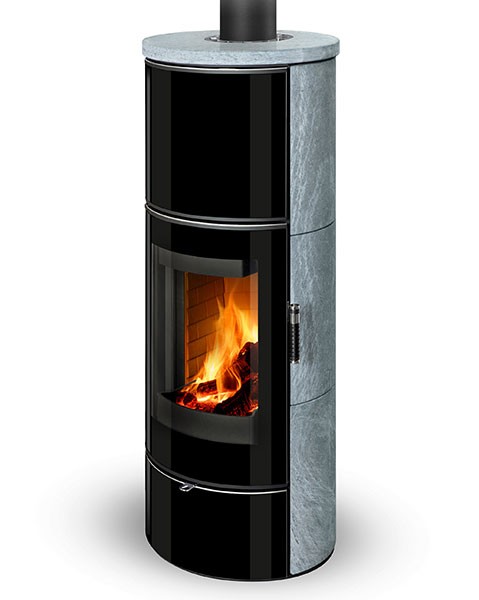 Poêle à bois moderne ASKJA H EX F4, foyer en béton blanc