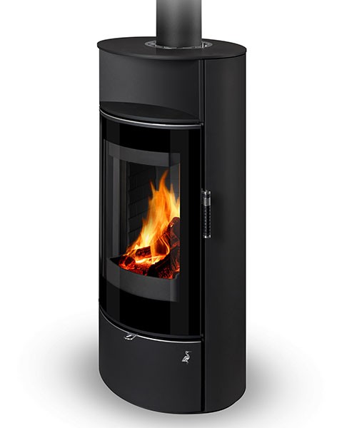 Poêle à bois moderne ASKJA SE F6, foyer en béton noir