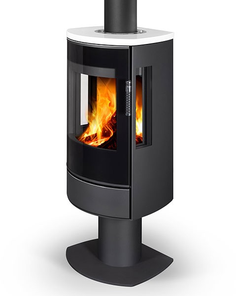 Poêle à bois moderne HIERRO 3S T SE, chamotte crème