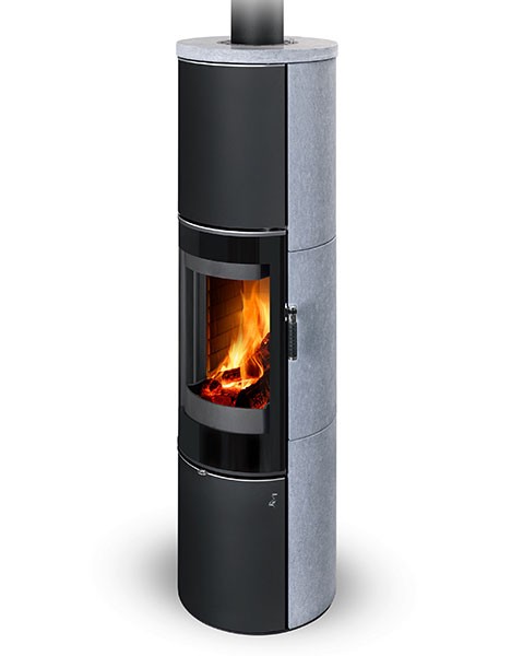 Poêle à bois moderne VULSINI H SE F4, foyer en béton blanc