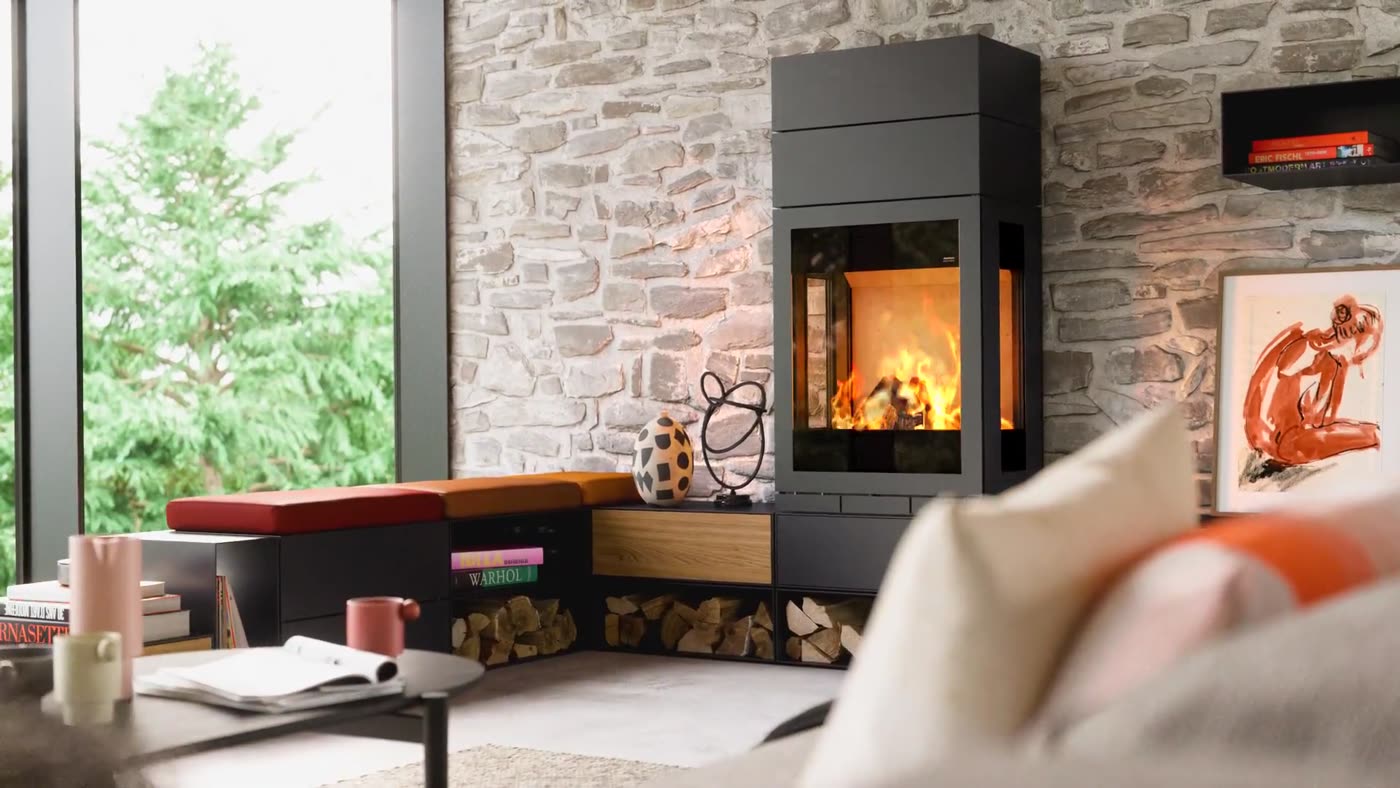 Poêle Skantherm Elements 603 3S avec banquette et rangements
